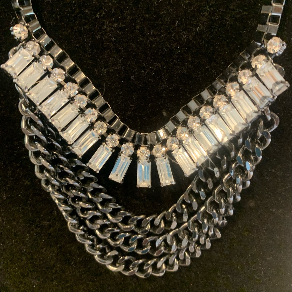 Cable Box 3 Tier Necklace with Clear Stones